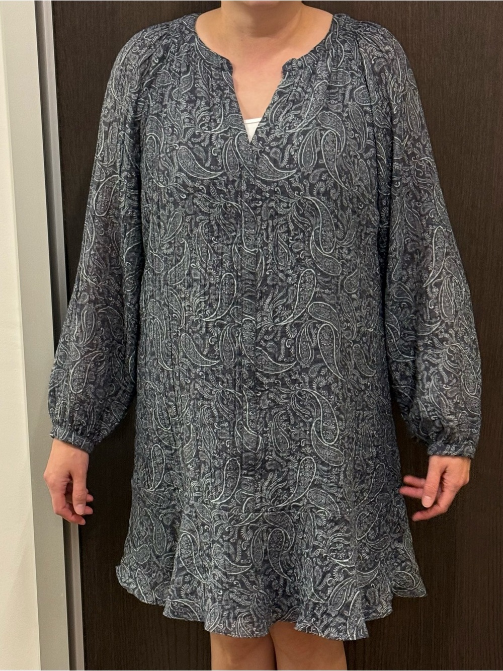 LOFT Gray Paisley Long Sleeve Swing Dress